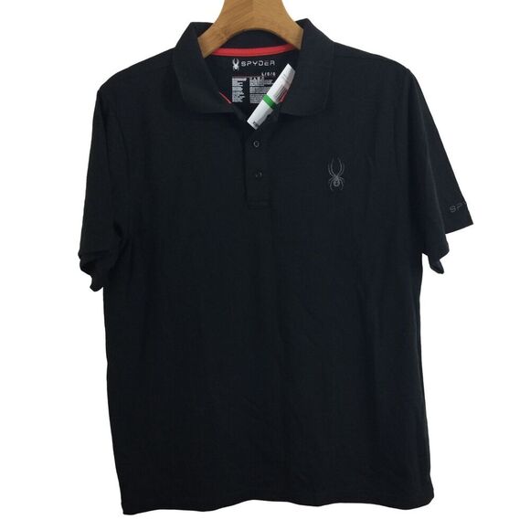 Spyder Mens Short Sleeve 1/4 Button Collared Polo Shirt Black Size Large NWT - Picture 1 of 6